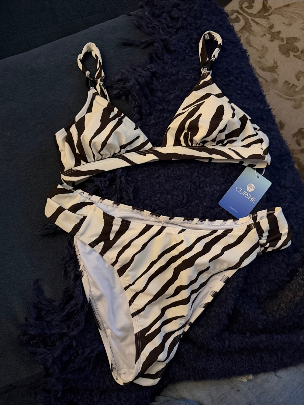 NWT Cupshe Zebra-Print Two-Piece Swimwear in Brown and White